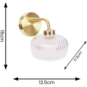 Amaia IP44 Bathroom Wall Light with Ribbed Glass Shade and Bulb - Gold by ValueLights