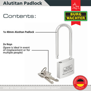 Long Shackle Aluminium 40mm Padlock - Silver by Burg-Wachter