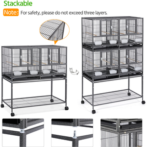 Stackable Metal Bird Cage with Rolling Stand - Black by Yaheetech