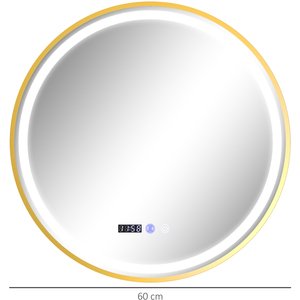 HOMCOM Round Bathroom Mirror with LED Lights Demister Pad - Gold Tone / 60cm by HOMCOM