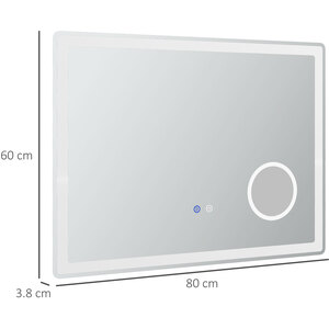 kleankin Bathroom Mirror with Front and Backlit, 3X Magnification, Anti-Fog - Clear by kleankin