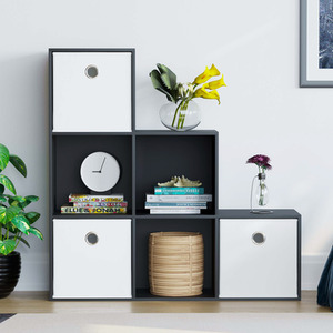 Durham 6 Cube Staircase Storage Unit - Set of 3 White Baskets by Vida Designs