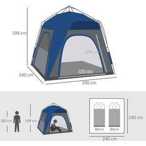 Outsunny 4 Person Instant Automatic Camping Tent Pop Up Tent - Grey, Blue by Outsunny