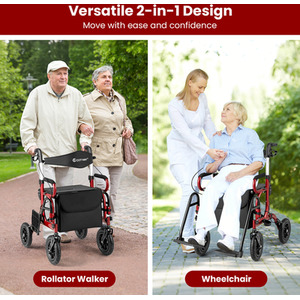 2-in-1 Foldable Rolling Walker Wheelchair Combo by Costway