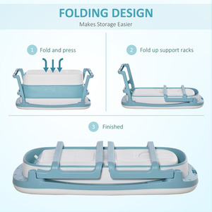 HOMCOM Folding Baby Bath Tub for Toddlers Kids with Top Cover - Blue by HOMCOM