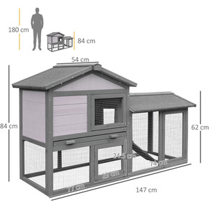 PawHut Wooden 2 Tier Small Animal Hutch - Grey by PawHut