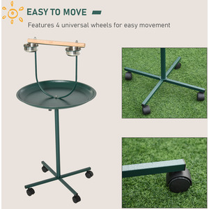 PawHut Bird Perch Stand with Wheels and Feeding Bowls for Birds - Green by PawHut