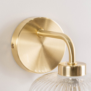 Amaia IP44 Bathroom Wall Light with Ribbed Glass Shade and Bulb - Gold by ValueLights