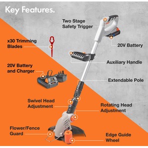 20V MAX Li-ion Cordless Grass Trimmer - Orange by VonHause