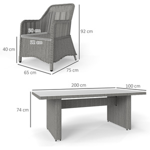 Outsunny 7 PCS Patio PE Rattan Wicker Dining Table Set - Light Grey / - 6 x Single Chair - 1 x Dining Table - 6 x Seat Cushion - 1 x Manual by Outsunny