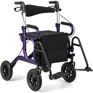 2-in-1 Foldable Rolling Walker Wheelchair Combo by Costway