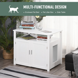 PawHut Wooden Cat Litter Box Enclosure - White by PawHut