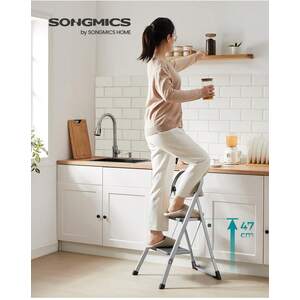 SONGMICS 2-Step Folding Ladder with Safety Lock - Grey by SONGMICS