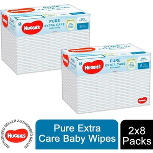 Huggies Pure Extra Care Fragrance-Free Baby Wipes with 99 Percent Pure Water - White / 2x8 Pack by Huggies