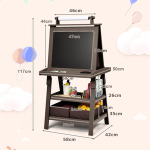 Double-Sided Storage Kids Art Easel-Coffee - Coffee by Costway