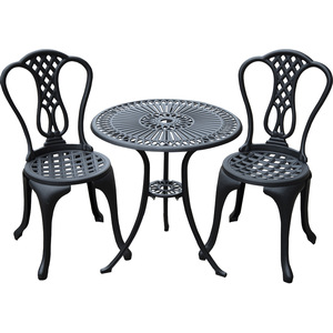 Outsunny 3 Piece Patio Cast Aluminium Bistro Set - Black by Outsunny