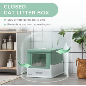 PawHut Cat Litter Box with Lid, Foldable Cat Litter Tray with Scoop - Green by PawHut