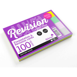 Pack of 100 Silvine Multi-Coloured Revision Cards