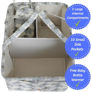 Portable Nappy Organiser Caddy and Bottle Warmer - Grey by Babycurls
