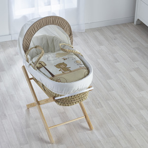 Tiny Ted Cream Moses Basket with Natural Opal Folding Stand by Kinder Valley