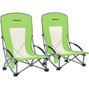 Outsunny Set of 2 Folding Beach Chair with Carry Bag - Green by Outsunny