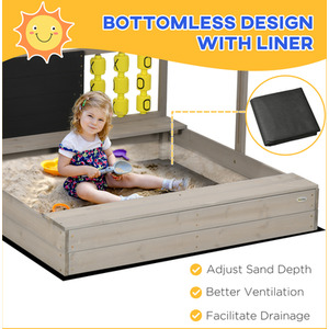 Outsunny Kids Wooden Sandpit Children Sandbox with Canopy - Grey by Outsunny