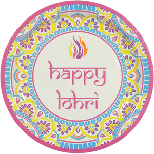 Happy Lohri Party Plates - Pink by Peacock Supplies