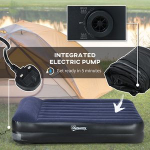 Outsunny Inflatable Queen Air Bed with Electric Pump and Integrated Pillow - Blue by Outsunny