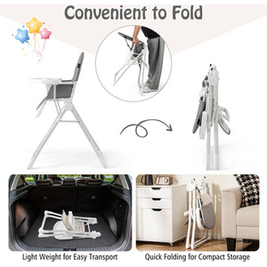 Foldable High Chair Compact Highchair - Grey by Costway