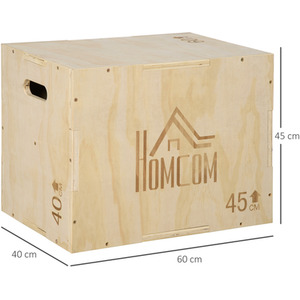 HOMCOM 3-in-1 Wooden Plyometric Jump Box with Handle Openings - Nature by HOMCOM