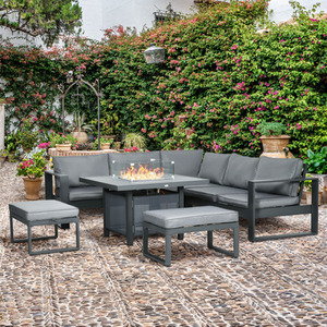Outsunny 6pcs Aluminium Garden Furniture Set with Fire Pit Table - Grey by Outsunny