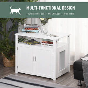 PawHut Wooden Cat Litter Box Enclosure - White by PawHut