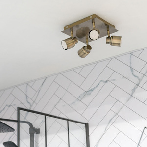 Benton 4 Way Square Plate Ceiling Spotlight Antique Brass - Gold by ValueLights