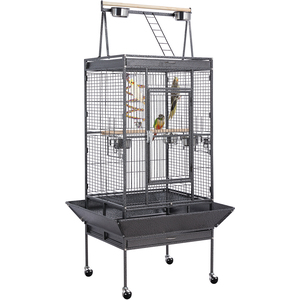 Play Top Bird Cage with Industrial Wheels - Black by Yaheetech