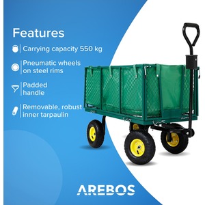 Hand Truck Garden Cart With Tread Tires - Green by Arebos