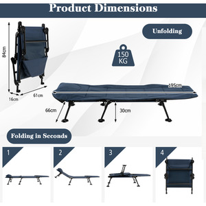 6-Position Adjustable Folding Camping Cot - Blue by Costway