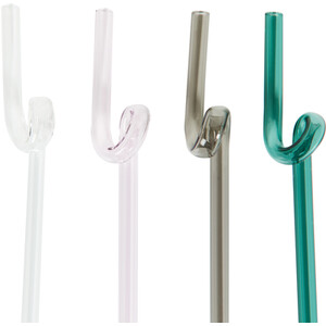 Set of 4 Swirly Coloured Borosilicate Glass Straws - Multicolour