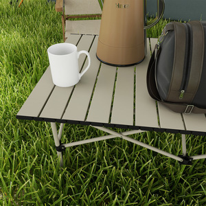 Outsunny Folding Camping Table w Roll Up Aluminium Top Carry Bag - Khaki by Outsunny