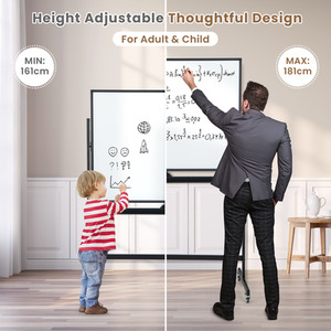 Mobile Whiteboard with Grid Patter Board - Black by Costway