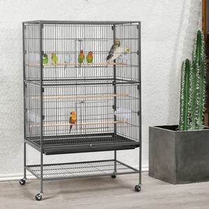 Rolling Metal Bird Cage with Storage Shelf by Yaheetech