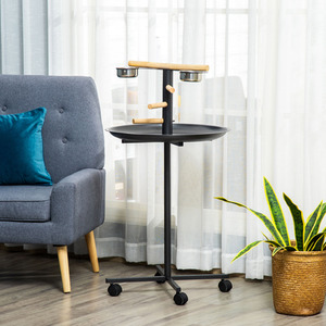 PawHut Bird Play Stand Portable Feeder Station with Four Wheels - Grey by PawHut