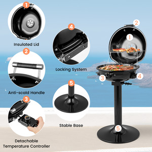 Electric BBQ Grill Portable Standing Grill - Black by Costway