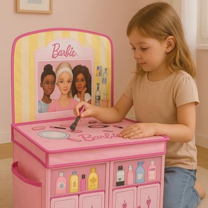 Barbie Doll Storage Vanity Chest - 2-in-1 Foldable Storage Box Playset - Pink by Barbie