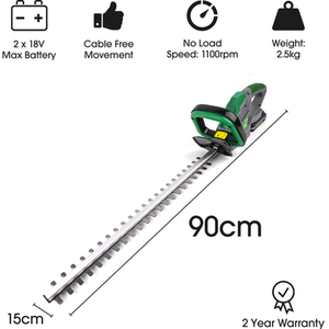 Cordless Hedge Trimmer 18V Li-Ion 2 Batteries - Green by Gracious Gardens