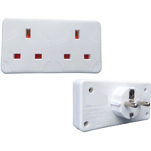 2 Way EU European Travel Adaptor - EU style to UK - White by PIFCO