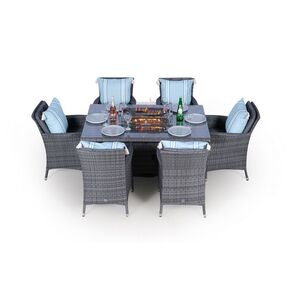 Savannah Fire Pit Square Rattan Patio Dining Set - Grey / 6 by Giardino