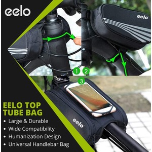 Eelo Bike Frame Bag with Phone Holder. Waterproof Bicycle Top Tube Bag. - Black by eelo
