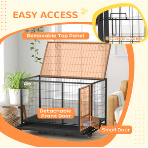 PawHut Heavy Duty Dog Crate on Wheels with Bowl Holder - Black / 74cm by PawHut