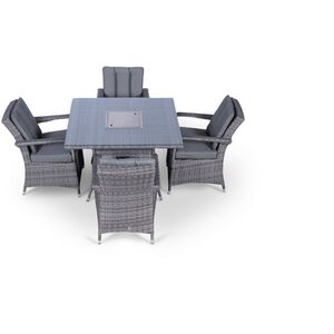 Arizona Fire Pit Square Rattan Patio Dining Set - Grey / 4 by Giardino