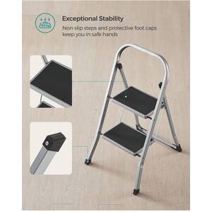 SONGMICS 2-Step Folding Ladder with Safety Lock - Grey by SONGMICS